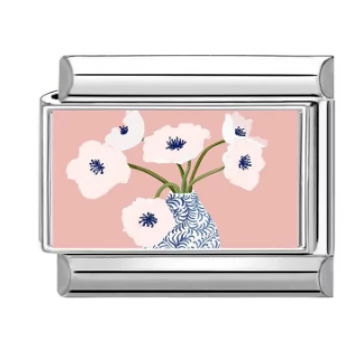 Pink Virágok Kék Vázában– Elegáns Design, Italian Charm Bracelet