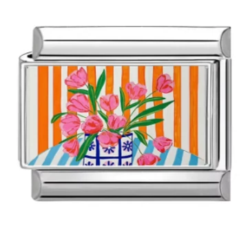 Pink Tulipánok Csíkos Háttérrel – Vibráló Design, Italian Charm Bracelet