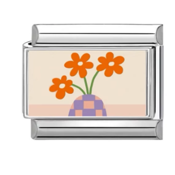 Narancssárga Virág Charm – Modern Design, Italian Charm Bracelet