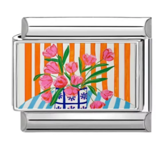 Pink Tulipánok Csíkos Háttérrel – Vibráló Design, Italian Charm Bracelet