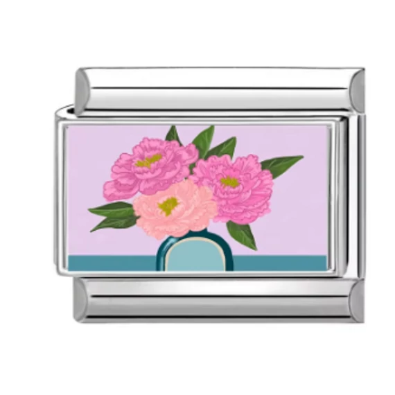 Bazsarózsa  Charm – Lila Háttér, Italian Charm Bracelet