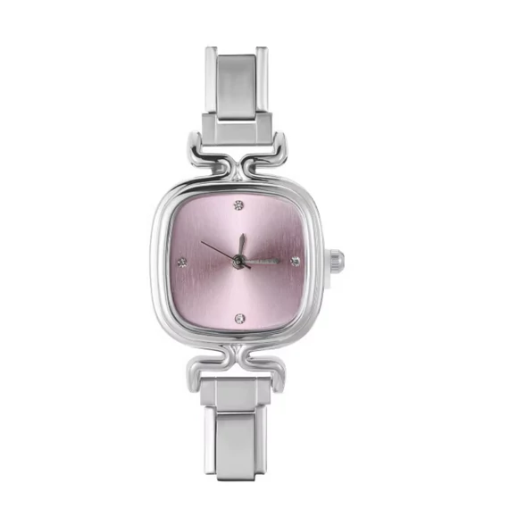 Astoria gold négyzetes órafej – ezüst rózsaszín számlap