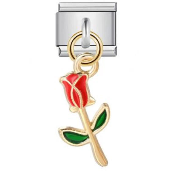 Rózsa medálos Italian Charm – Piros